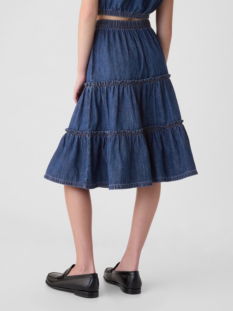 Kids Tiered Denim Midi Skirt