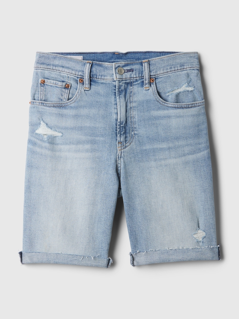 9" High Rise Denim Bermuda Shorts