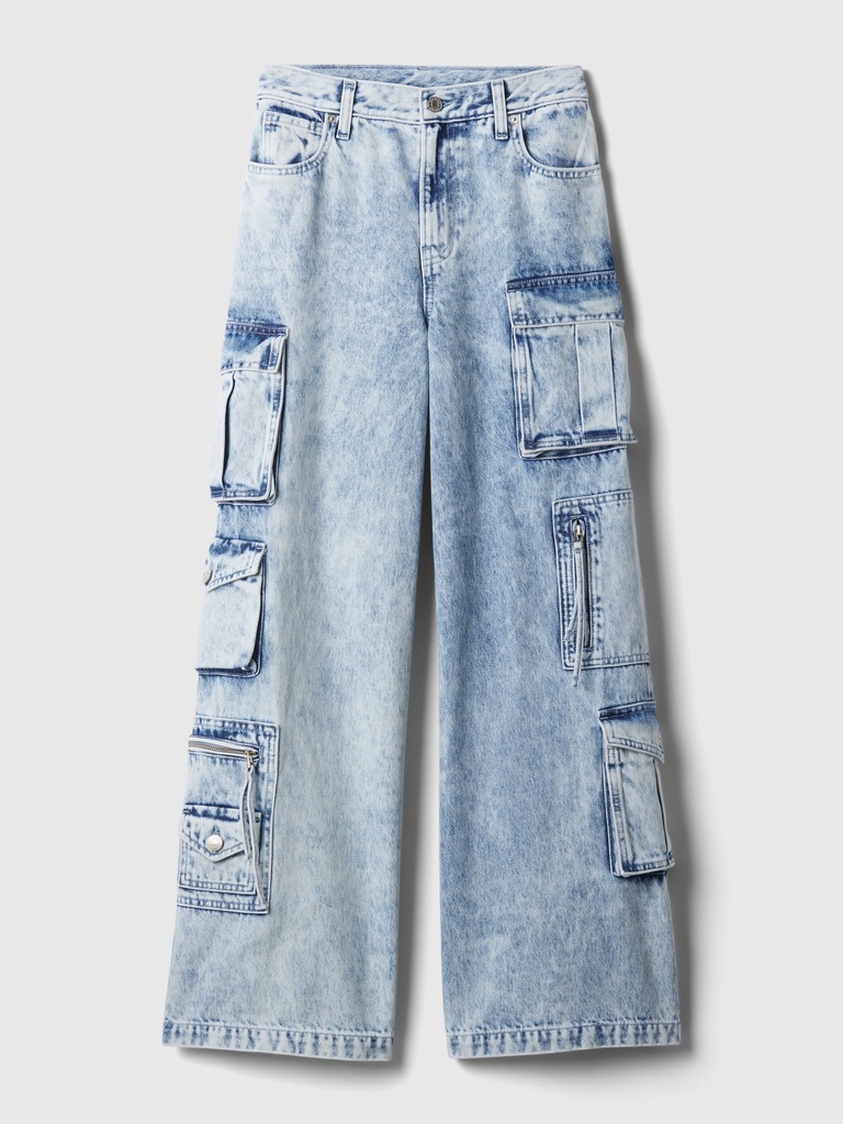 Mid Rise Cargo Baggy Jeans