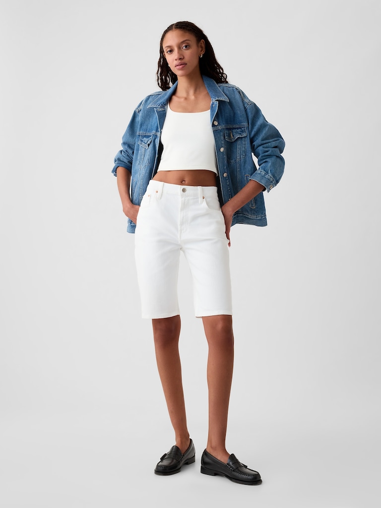 9" High Rise Denim Bermuda Shorts