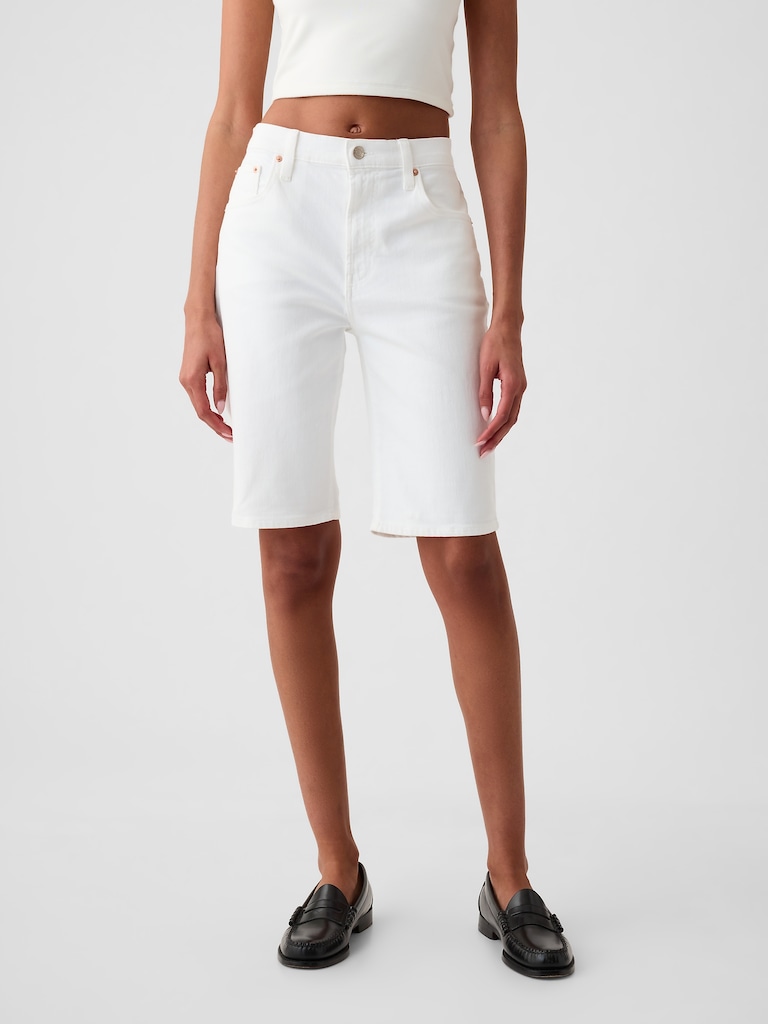 9" High Rise Denim Bermuda Shorts
