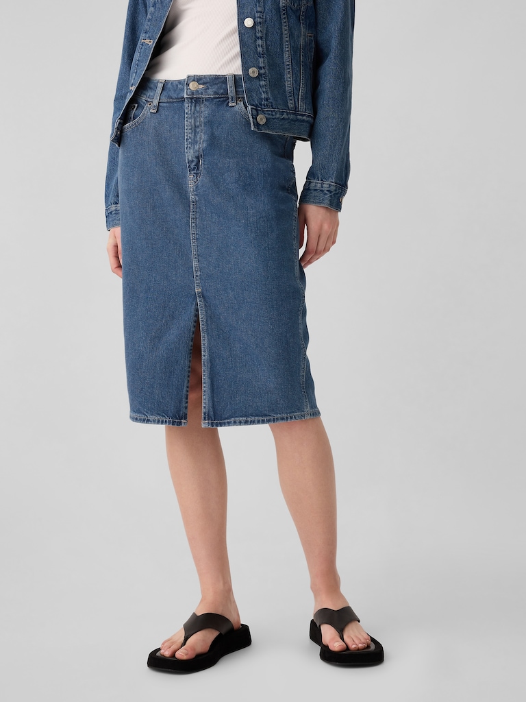Denim Midi Pencil Skirt