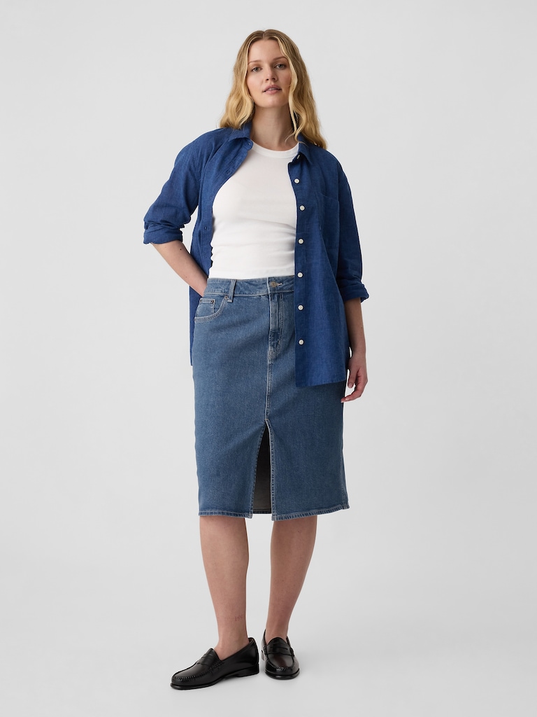 Denim Midi Pencil Skirt