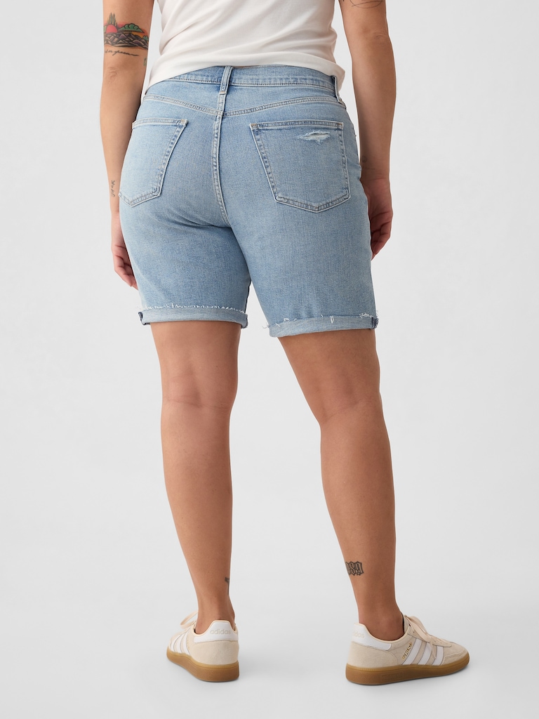 9" High Rise Denim Bermuda Shorts