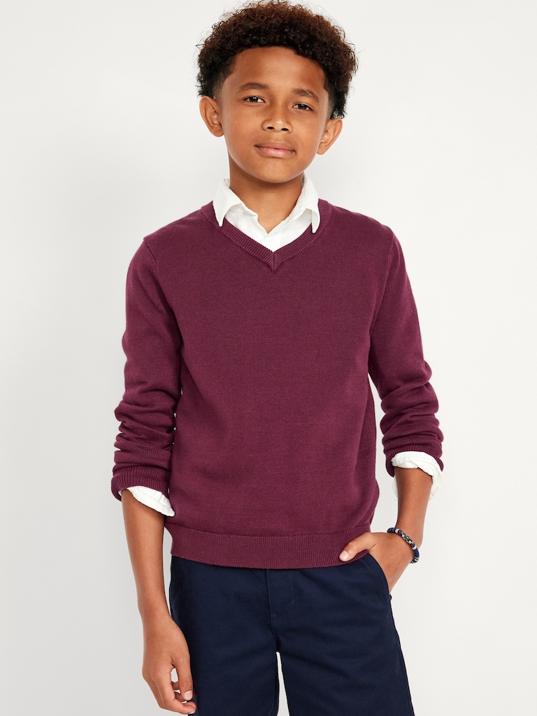 School Uniform Solid V-Neck Sweater for Boys