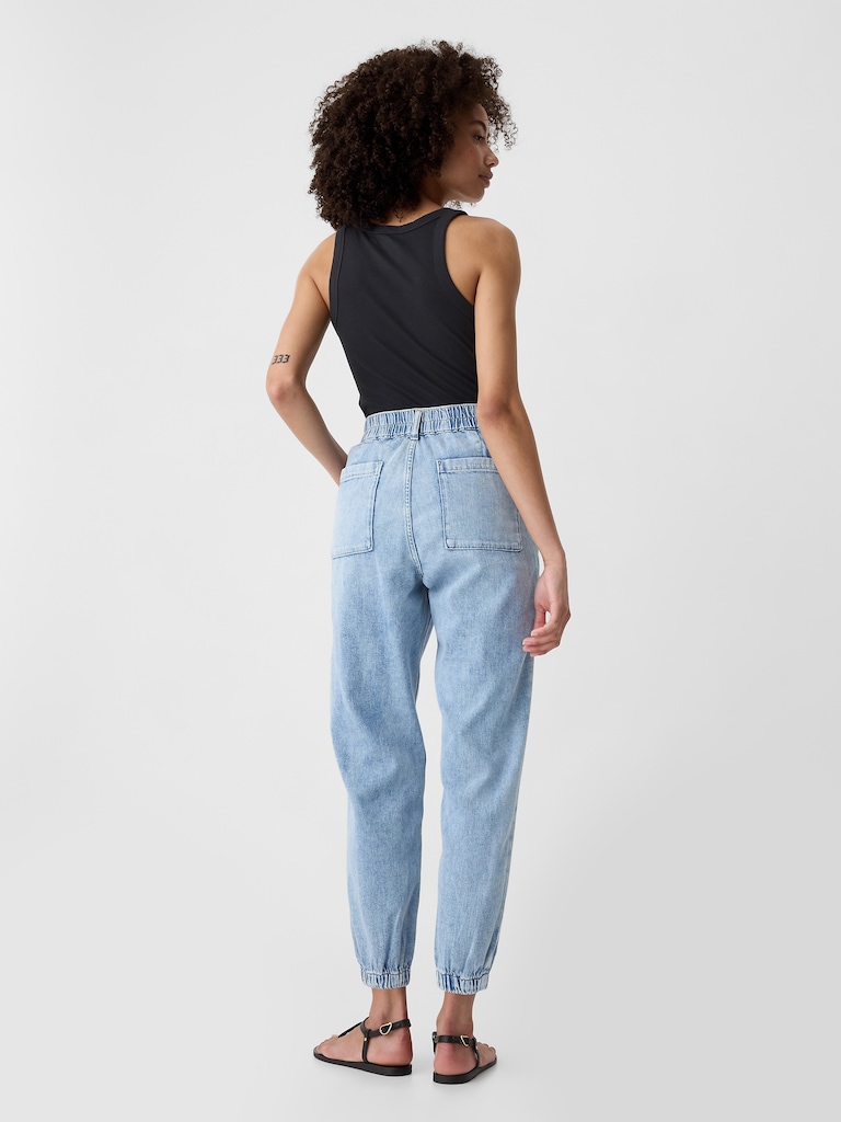 High Rise Denim Girlfriend Utility Joggers