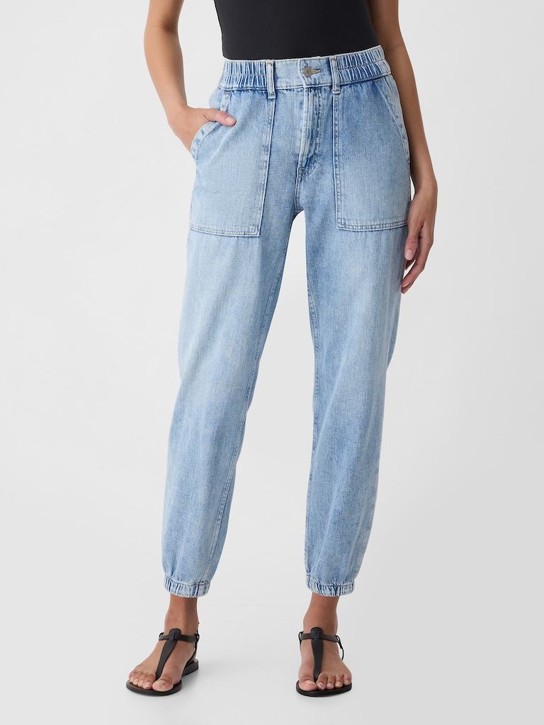High Rise Denim Girlfriend Utility Joggers