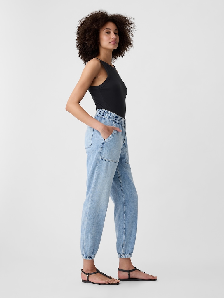 High Rise Denim Girlfriend Utility Joggers