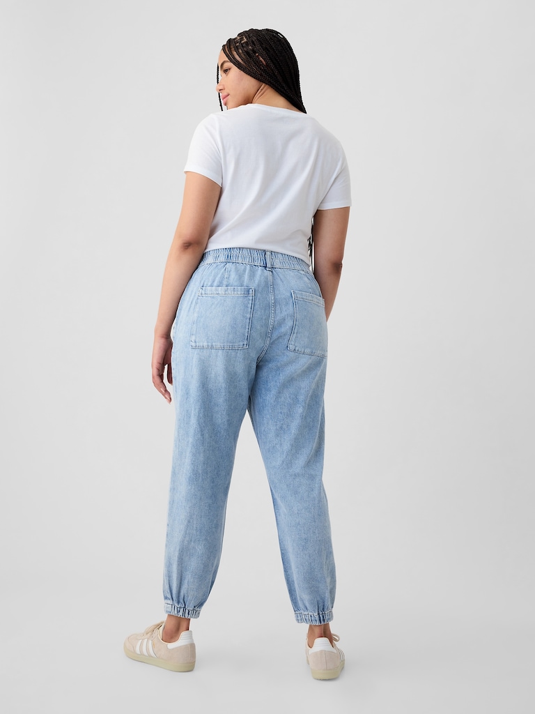 High Rise Denim Girlfriend Utility Joggers