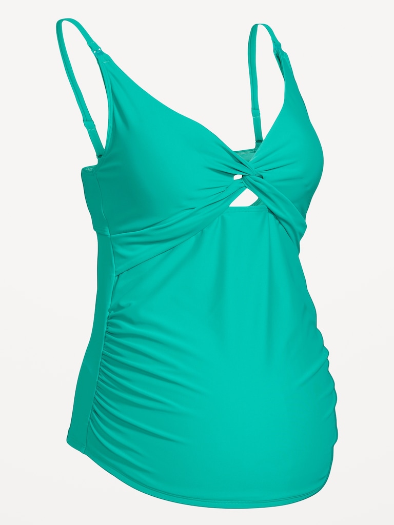 Maternity Twist-Front Nursing Tankini Swim Top