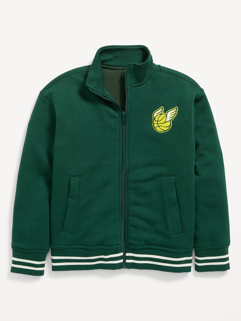 Zip-Front Embroidered Patch Bomber Jacket for Boys