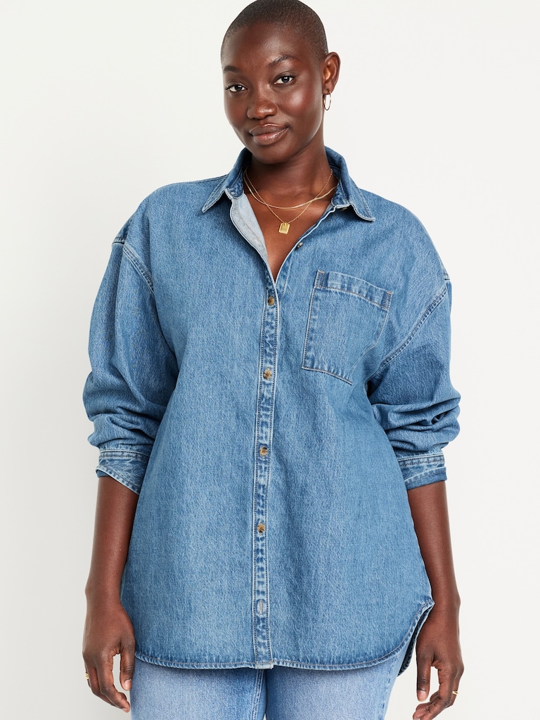 Oversized Boyfriend Button-Down Jean Shirt