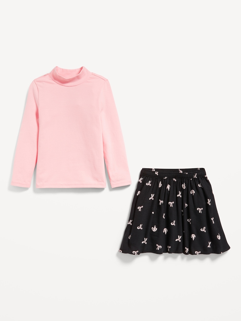 Mock-Neck Top and Skirt Set for Toddler Girls