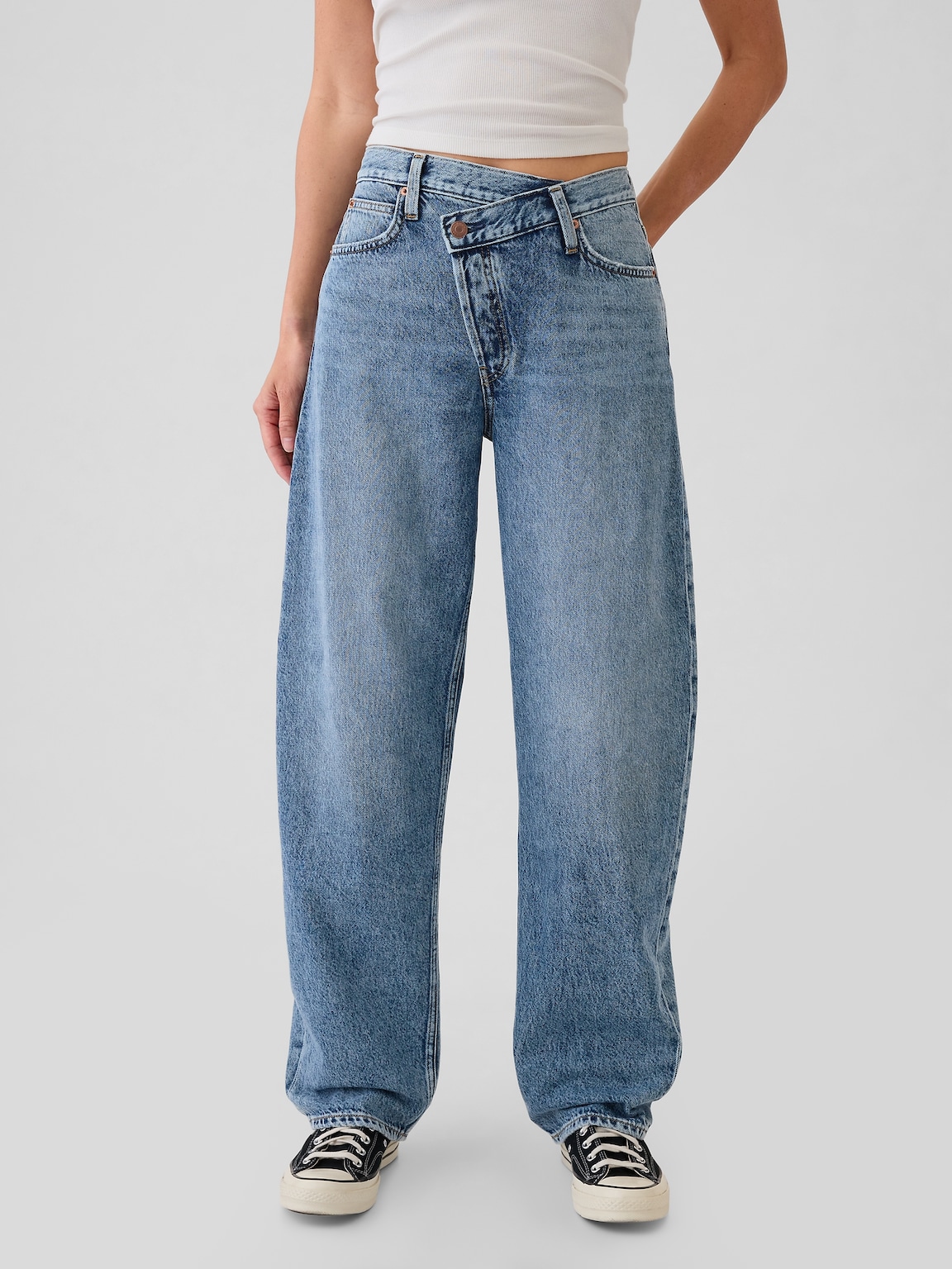 High Rise Crossover Barrel Jeans