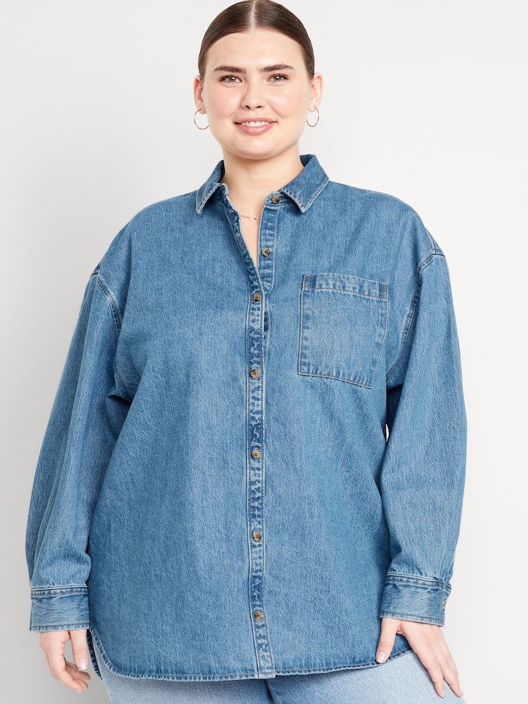 Oversized Boyfriend Button-Down Jean Shirt