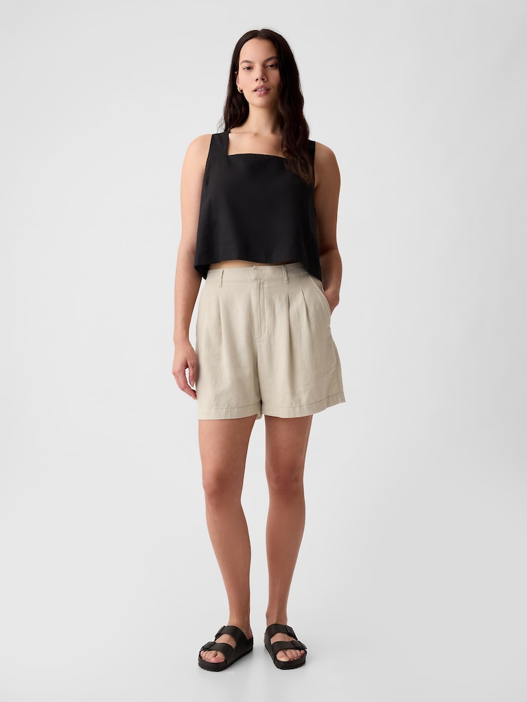 5" High Rise Linen-Blend Pleated Shorts