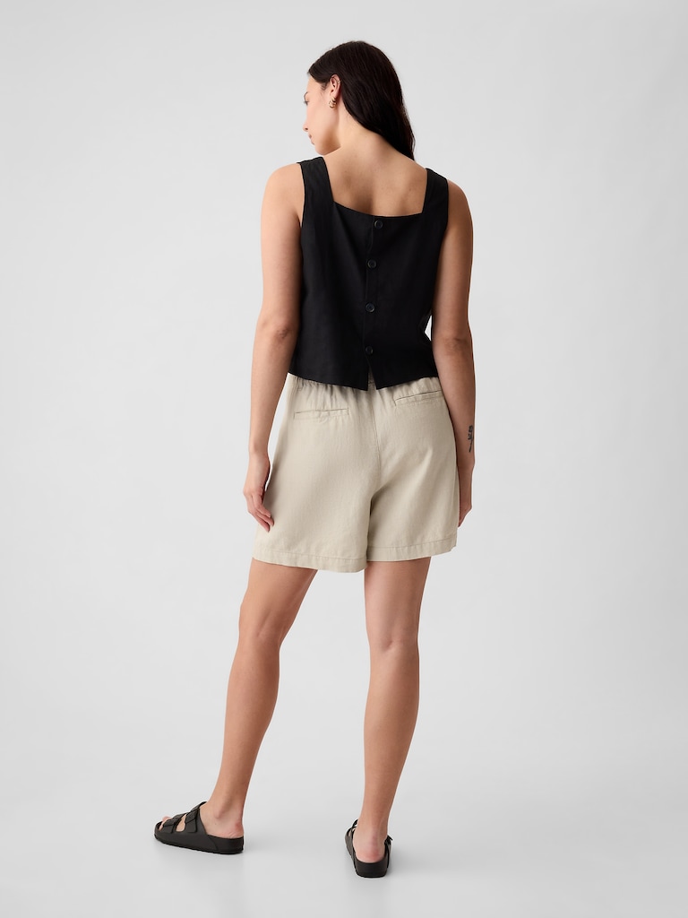 5" High Rise Linen-Blend Pleated Shorts