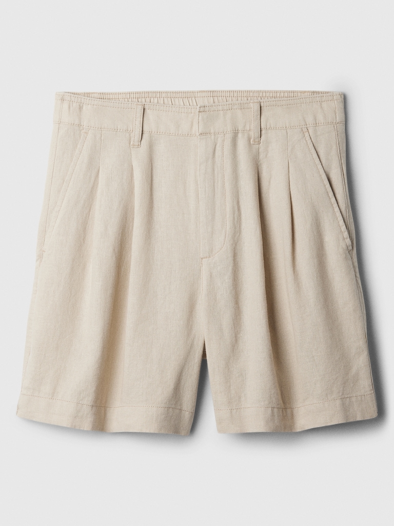 5" High Rise Linen-Blend Pleated Shorts