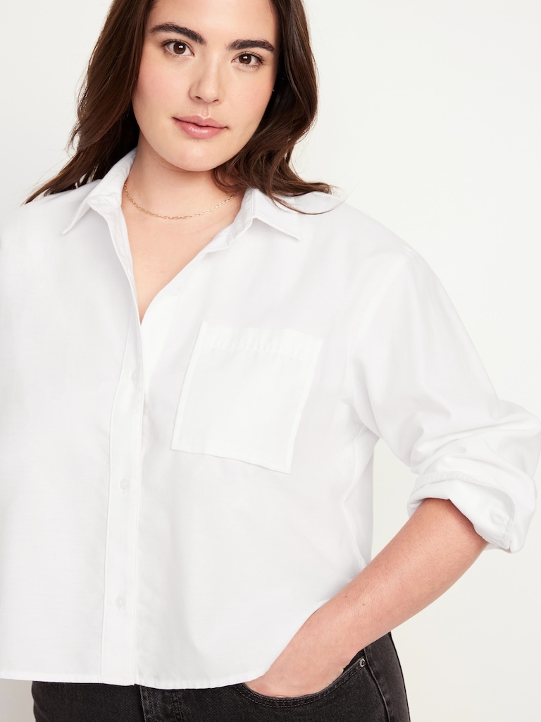 Cropped Button-Down Oxford Shirt