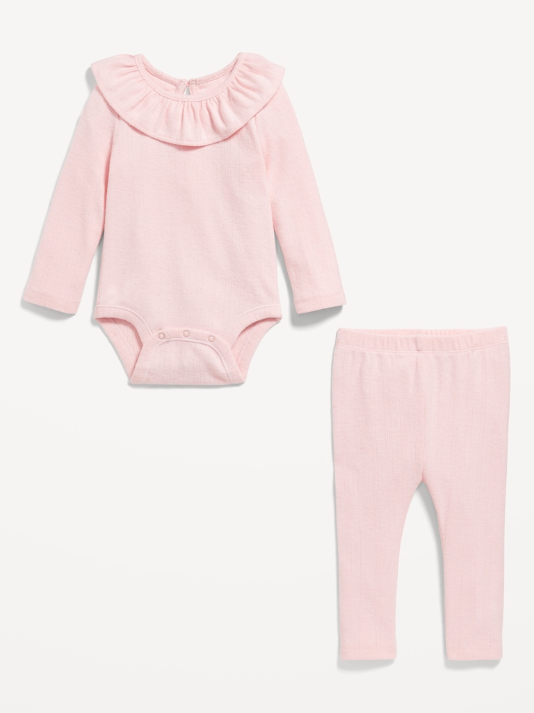 Ruffled Pointelle-Knit Bodysuit and Pants Set for Baby
