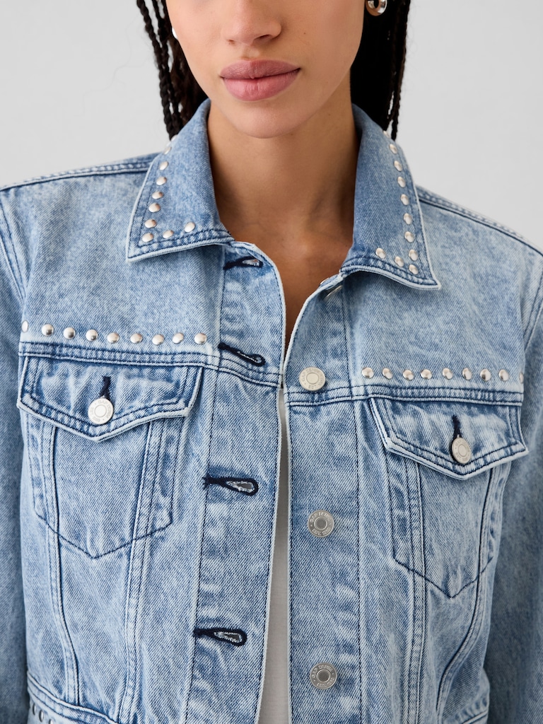 Cropped Studded Icon Denim Jacket