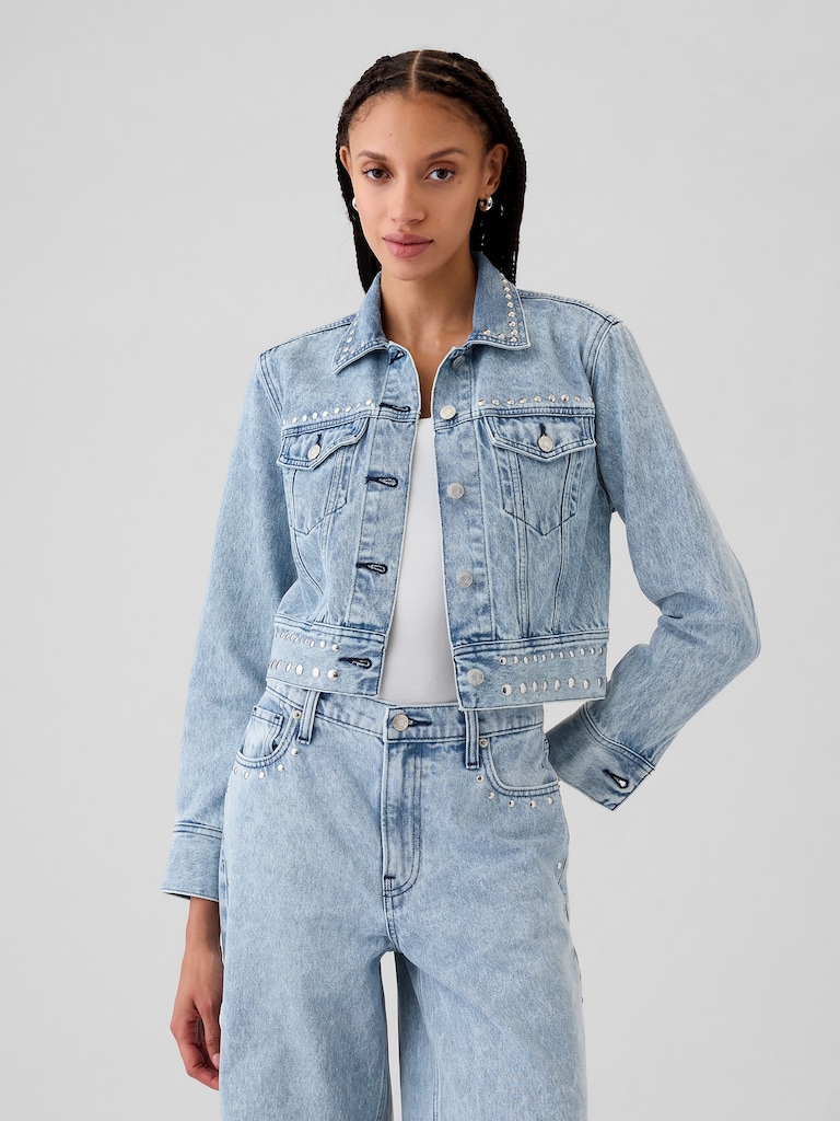 Cropped Studded Icon Denim Jacket