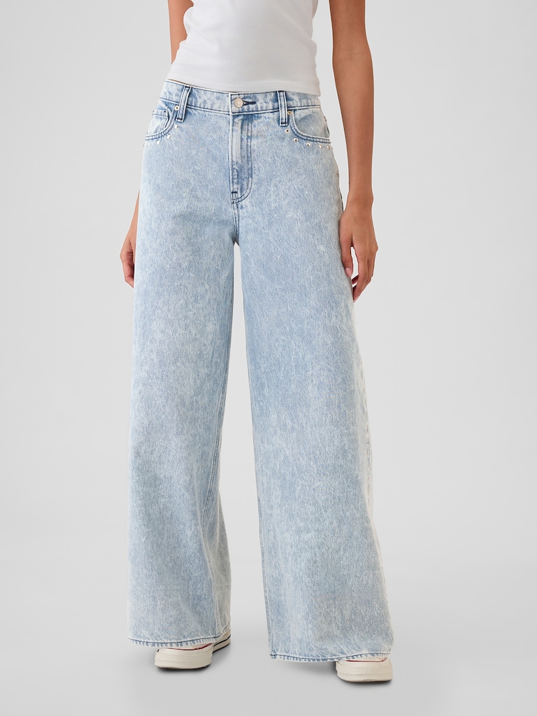 Mid Rise Studded Baggy Jeans