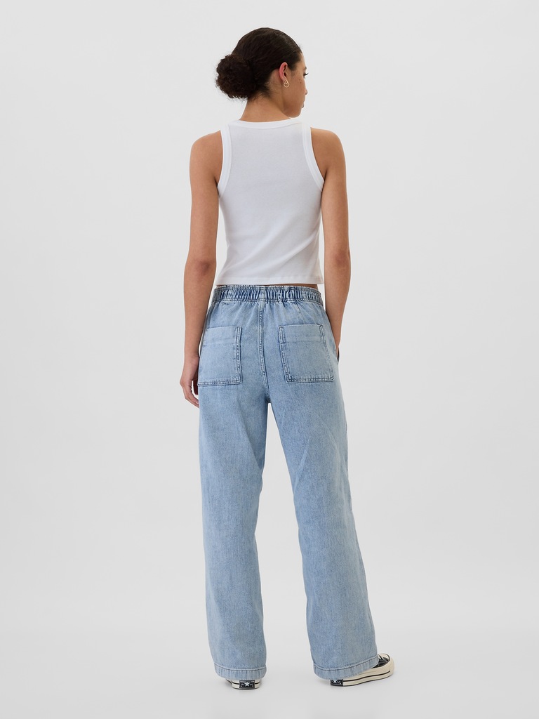 High Rise Wide-Leg Cargo Pull-On Jeans