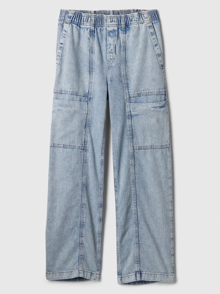 High Rise Wide-Leg Cargo Pull-On Jeans