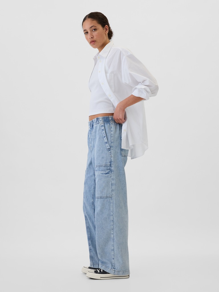 High Rise Wide-Leg Cargo Pull-On Jeans
