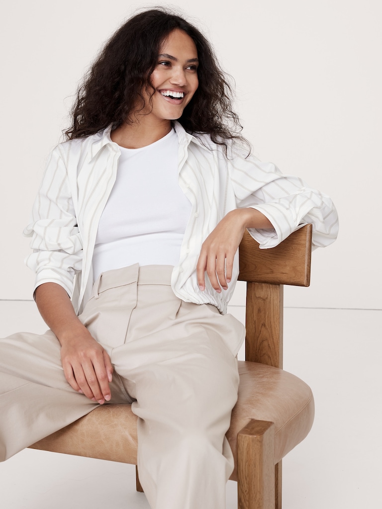 Cotton Poplin Cinched-Hem Cropped Shirt