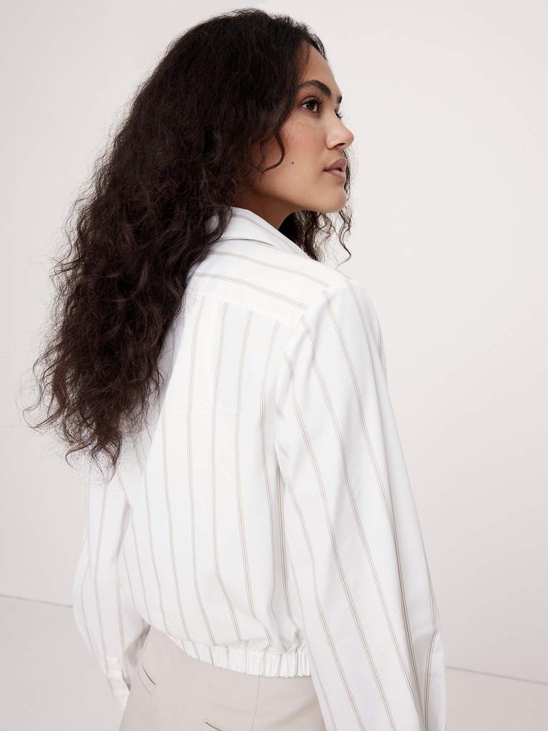 Cotton Poplin Cinched-Hem Cropped Shirt