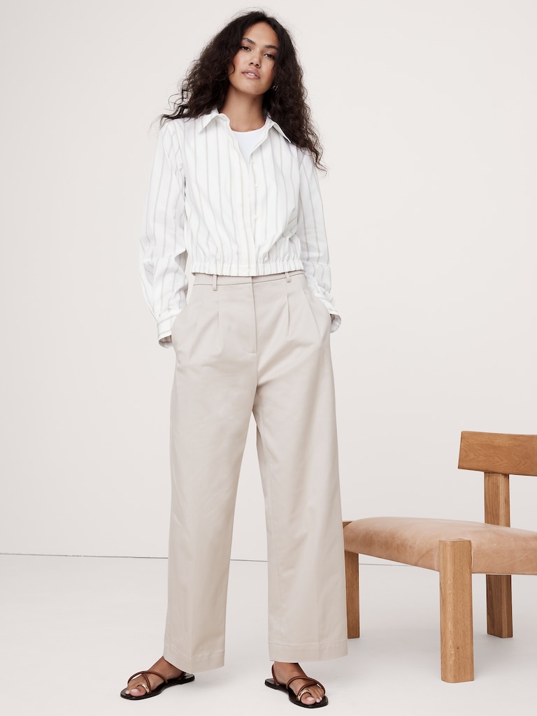 Cotton Poplin Cinched-Hem Cropped Shirt