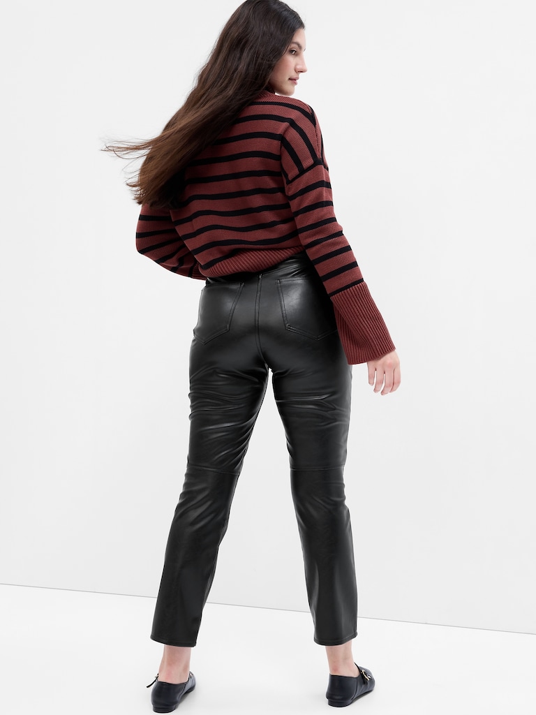 High Rise Vintage Slim Vegan-Leather Pants