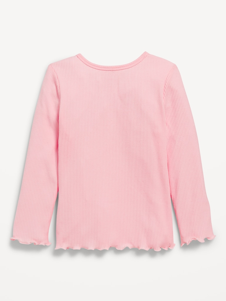 Long-Sleeve Lettuce-Edge Ribbed T-Shirt for Toddler Girls