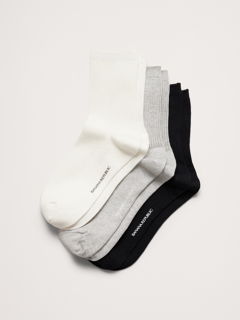 Silk-Cotton Blend Crew Sock 3-Pack