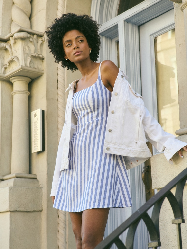 Fit & Flare Linen-Blend Mini Dress