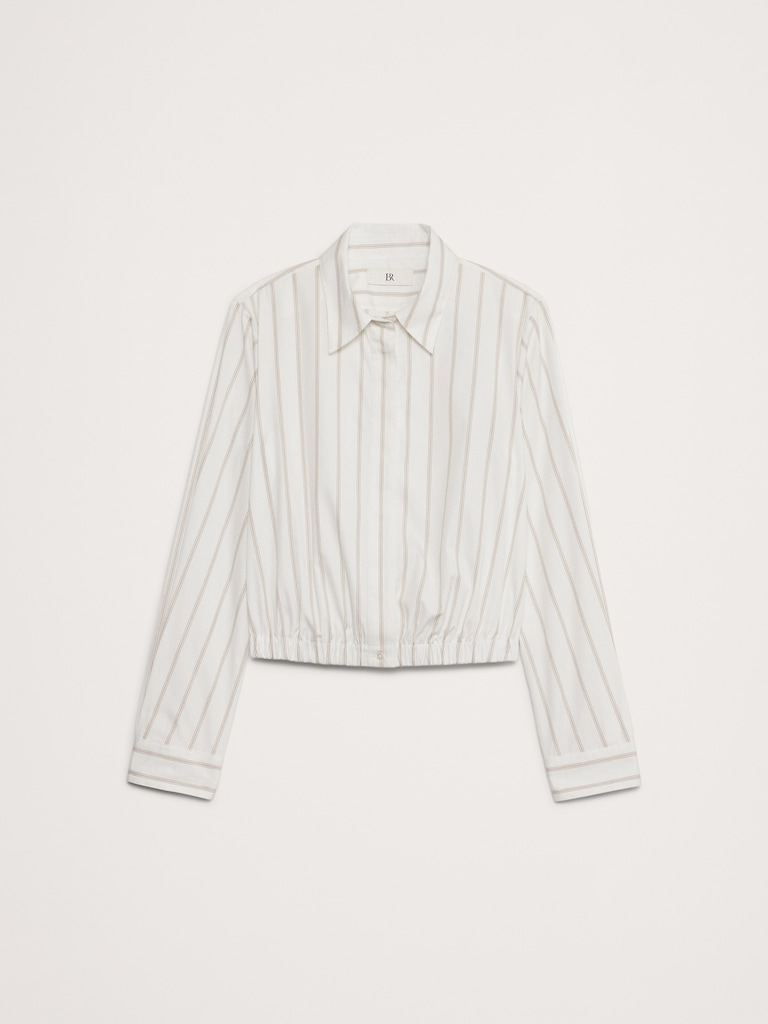 Cotton Poplin Cinched-Hem Cropped Shirt