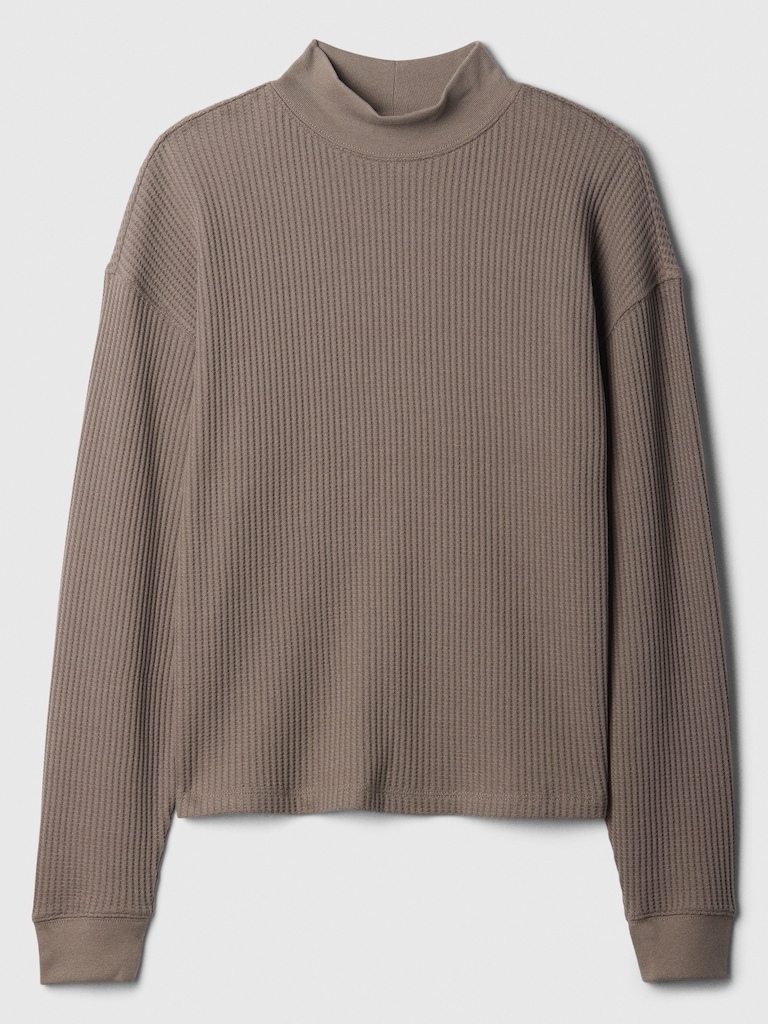 Relaxed Waffle-Wedge Mockneck T-Shirt