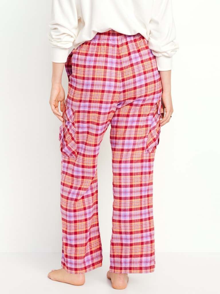 High-Waisted Flannel Cargo Pants