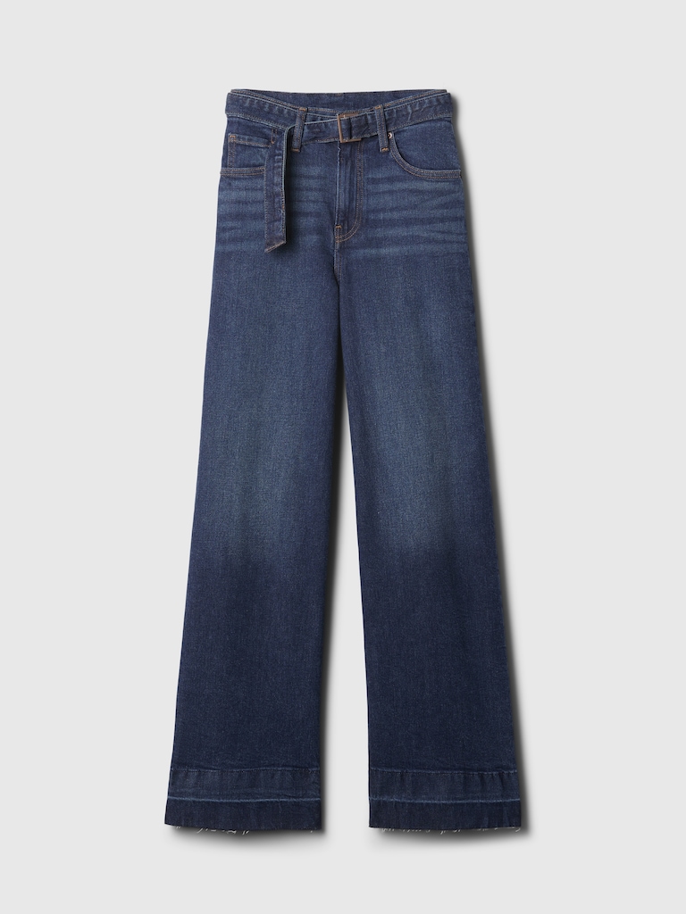 High Rise Stride Belted Wide-Leg Jeans