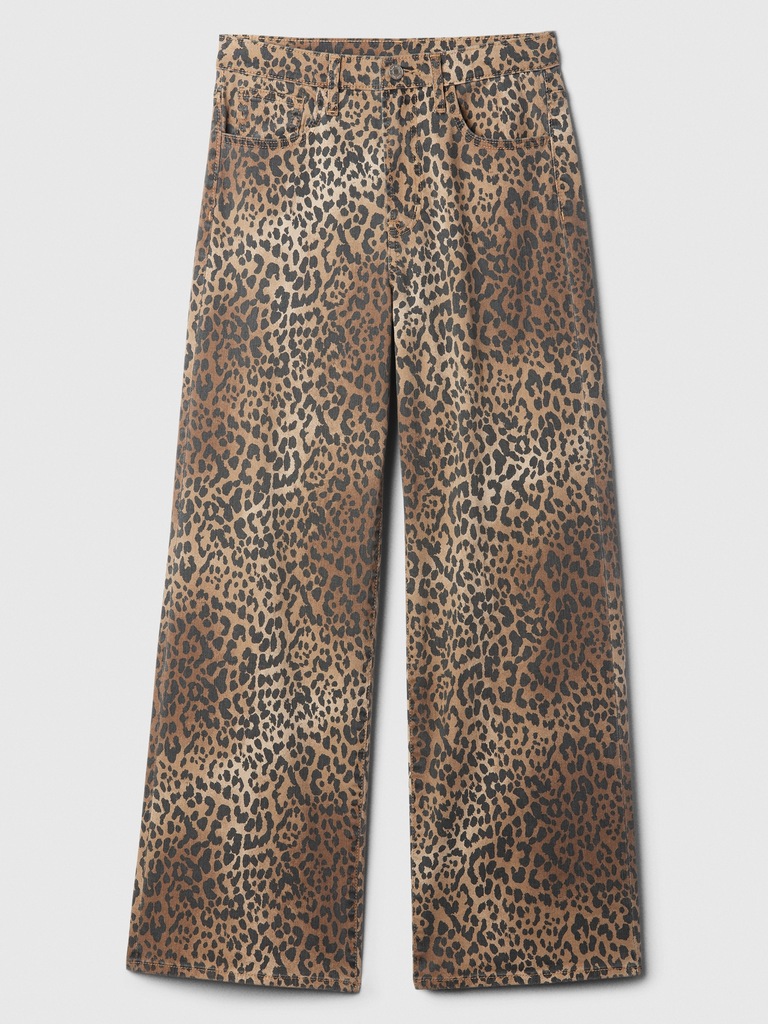 High Rise Wide-Leg Leopard Jeans