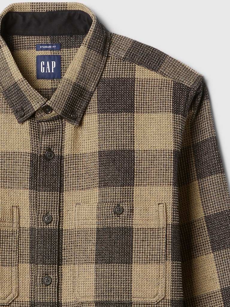 Waffle-Knit Flannel Shirt