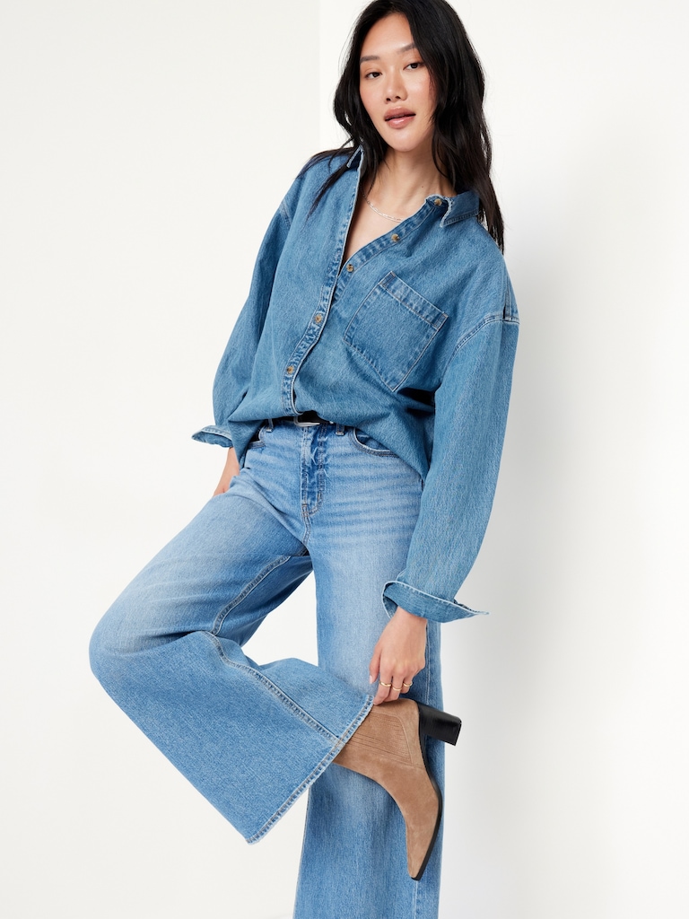 Oversized Boyfriend Button-Down Jean Shirt