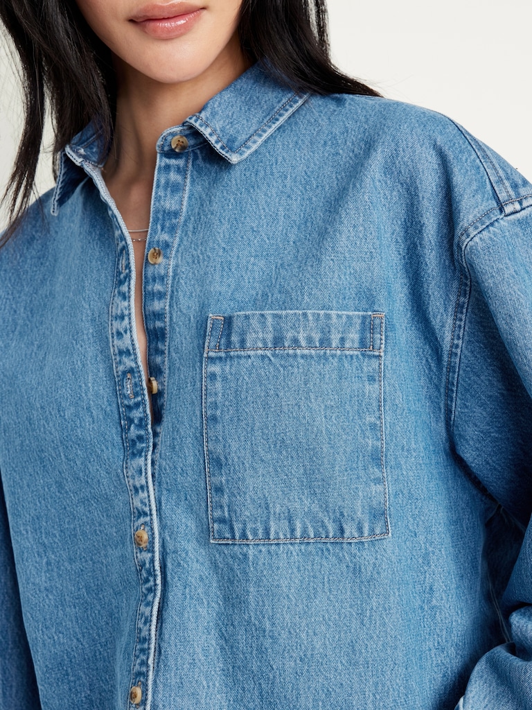 Oversized Boyfriend Button-Down Jean Shirt