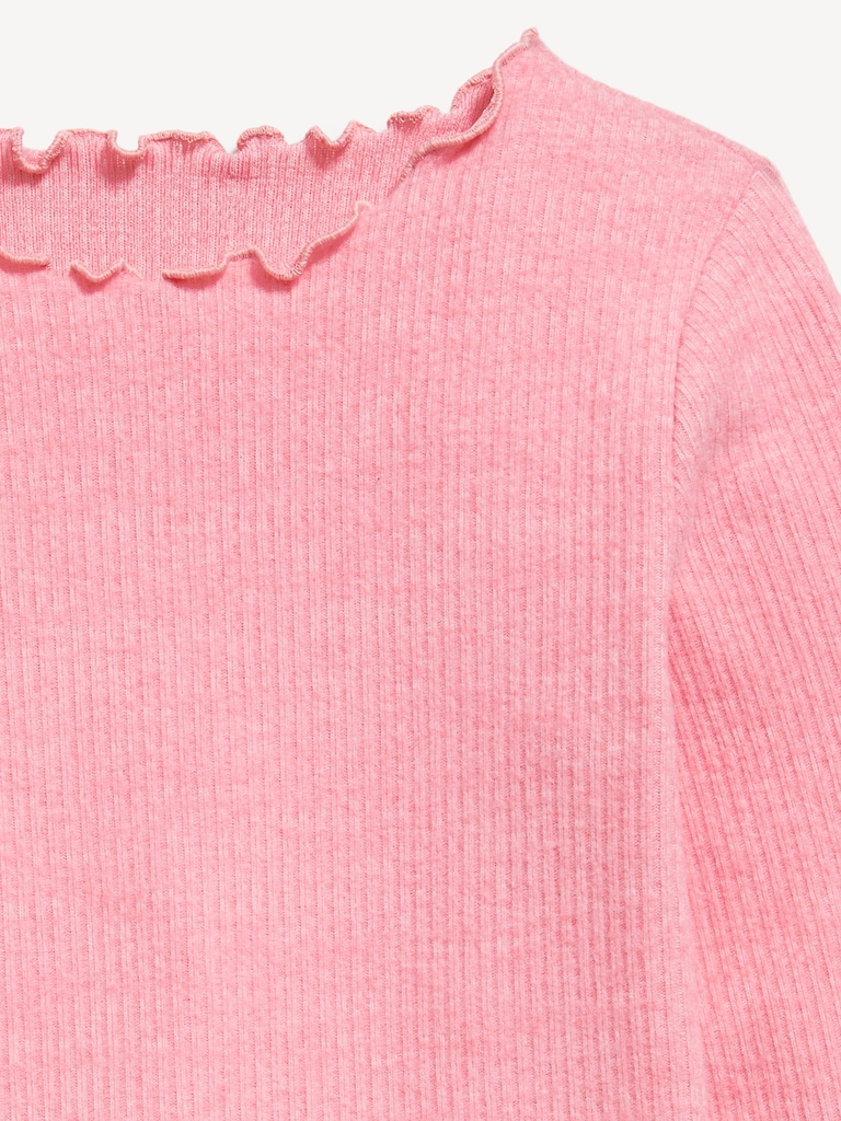 Haut côtelé duveteux à manches longues à ourlet ondulé pour fille