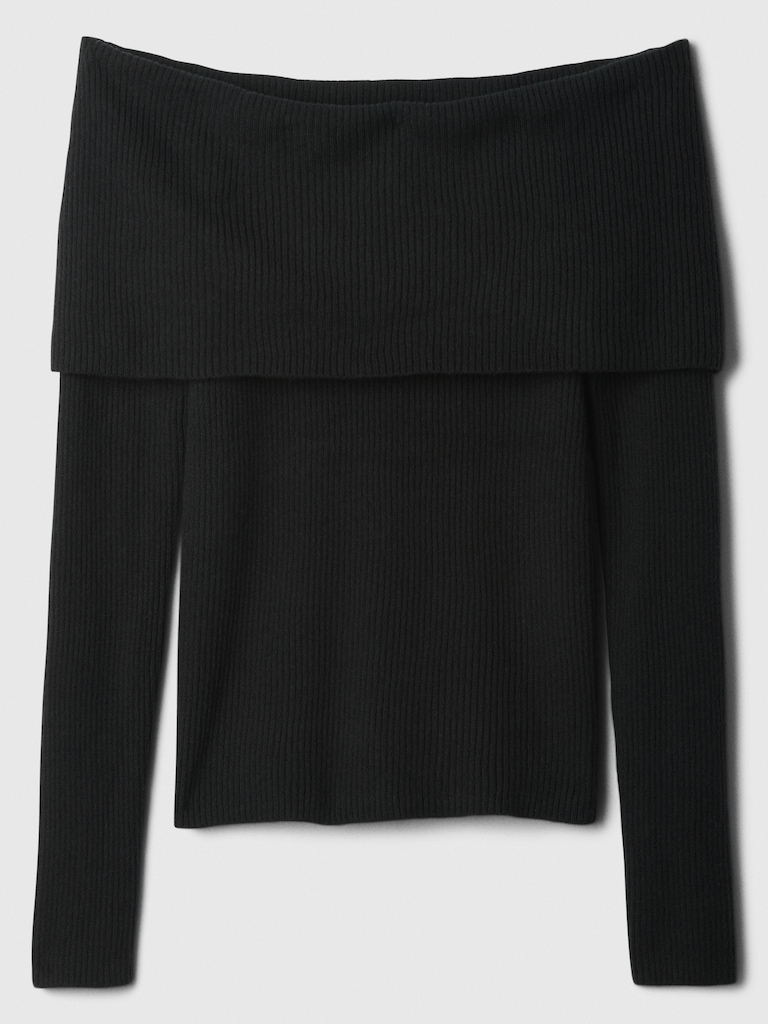 CashSoft Ribbed Foldover Sweater Top