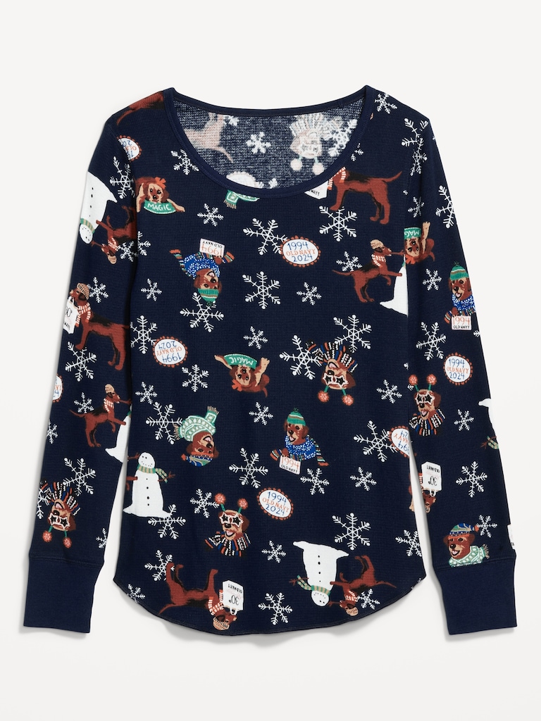 Printed Waffle Pajama Top for Women