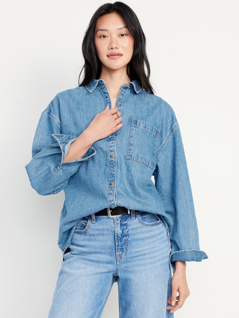 Oversized Boyfriend Button-Down Jean Shirt