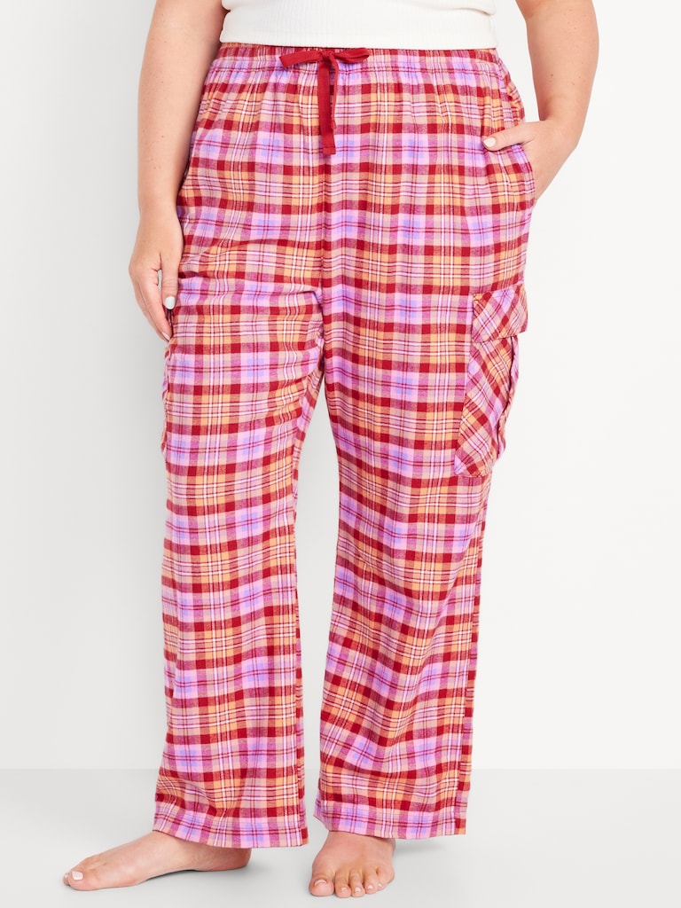 High-Waisted Flannel Cargo Pants